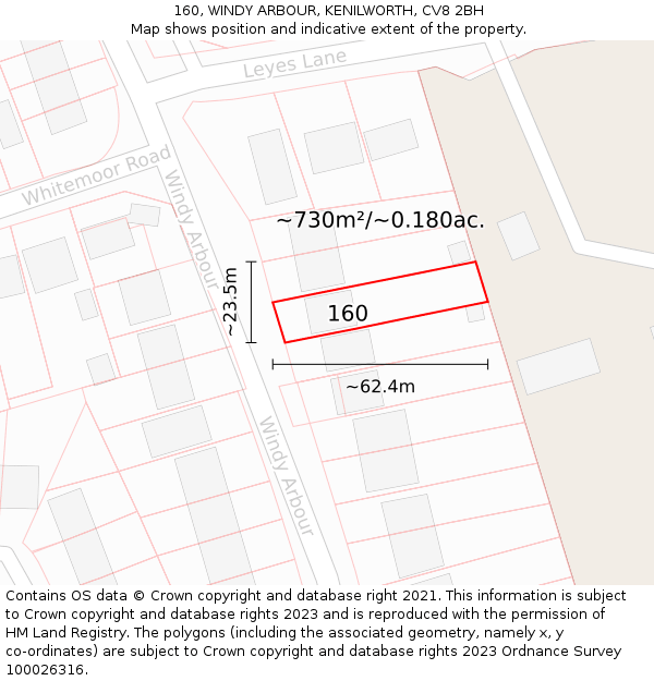 160, WINDY ARBOUR, KENILWORTH, CV8 2BH: Plot and title map