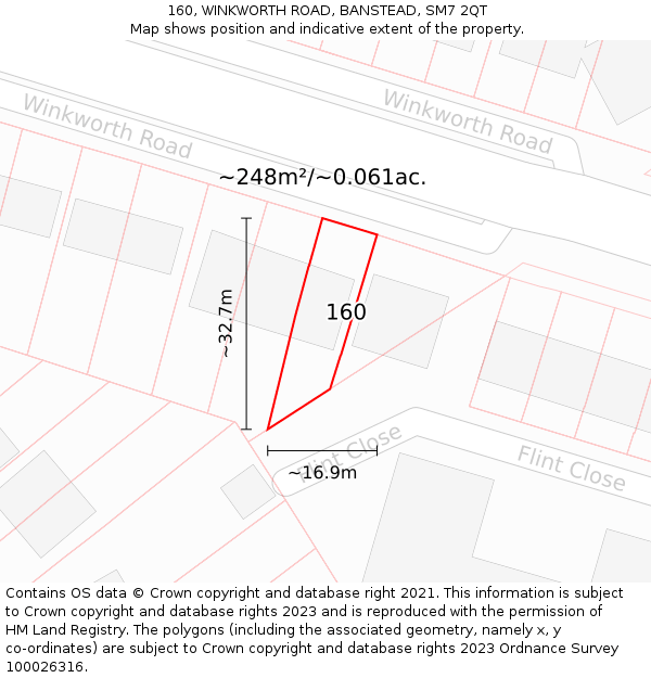 160, WINKWORTH ROAD, BANSTEAD, SM7 2QT: Plot and title map