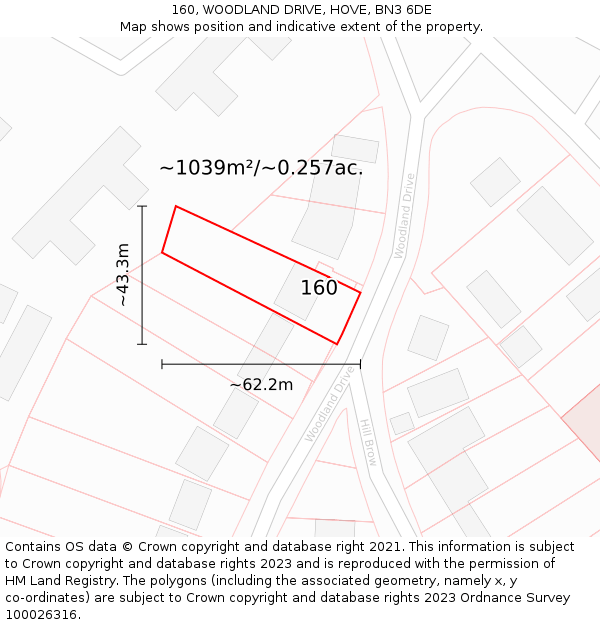 160, WOODLAND DRIVE, HOVE, BN3 6DE: Plot and title map