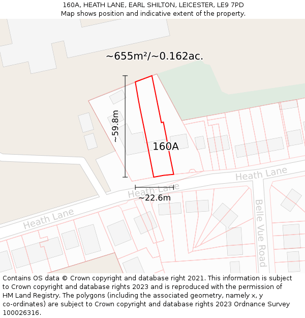 160A, HEATH LANE, EARL SHILTON, LEICESTER, LE9 7PD: Plot and title map