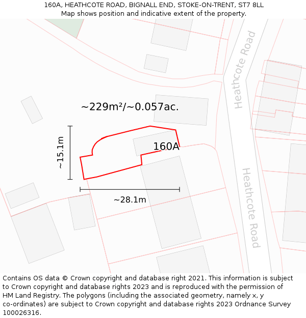 160A, HEATHCOTE ROAD, BIGNALL END, STOKE-ON-TRENT, ST7 8LL: Plot and title map