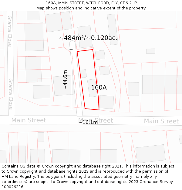 160A, MAIN STREET, WITCHFORD, ELY, CB6 2HP: Plot and title map