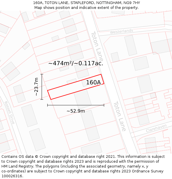 160A, TOTON LANE, STAPLEFORD, NOTTINGHAM, NG9 7HY: Plot and title map