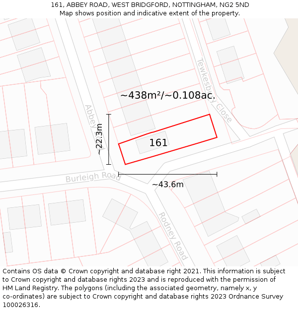 161, ABBEY ROAD, WEST BRIDGFORD, NOTTINGHAM, NG2 5ND: Plot and title map