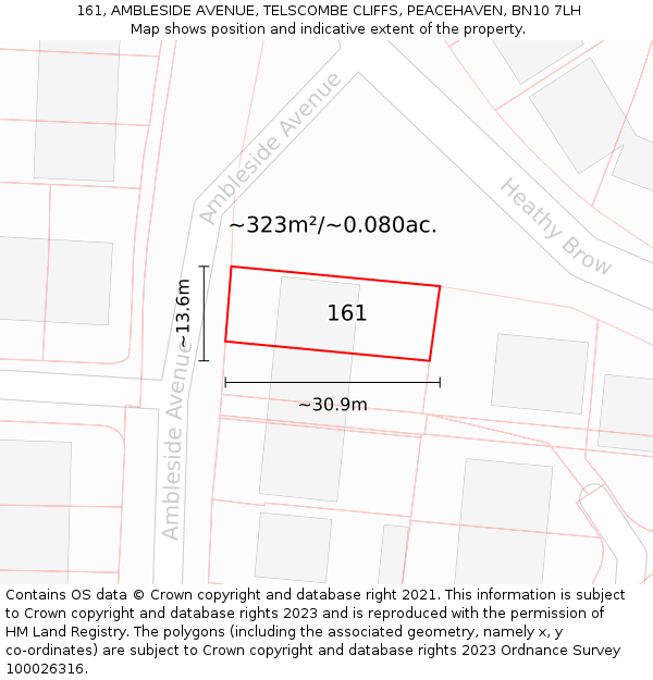 161, AMBLESIDE AVENUE, TELSCOMBE CLIFFS, PEACEHAVEN, BN10 7LH: Plot and title map