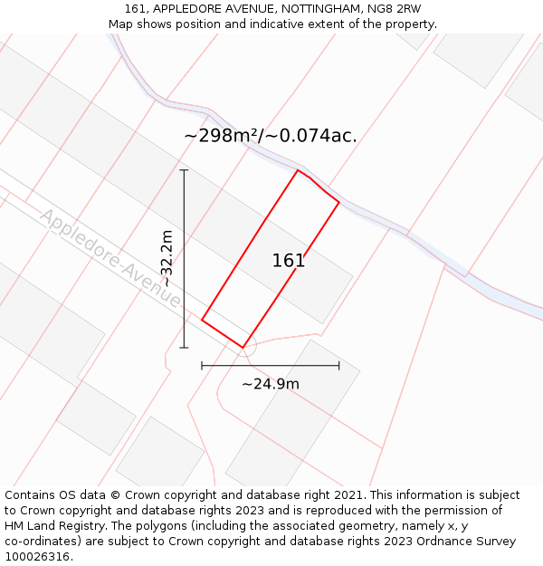 161, APPLEDORE AVENUE, NOTTINGHAM, NG8 2RW: Plot and title map