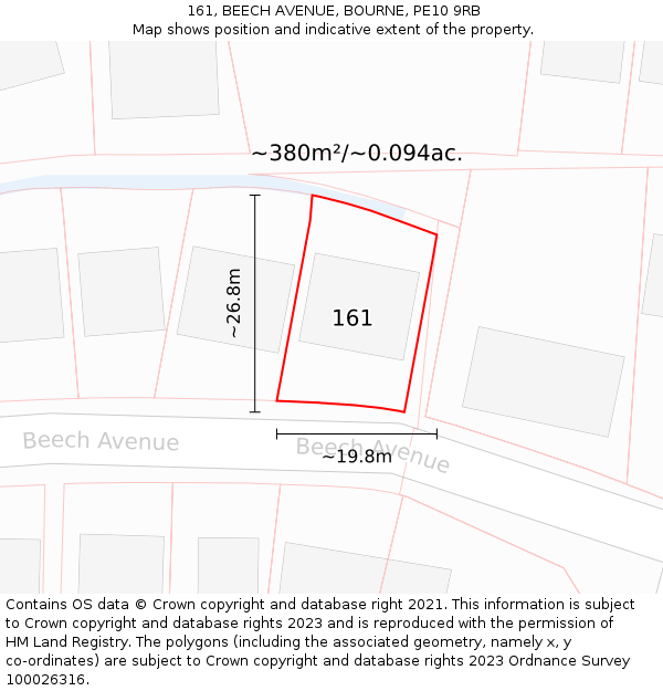 161, BEECH AVENUE, BOURNE, PE10 9RB: Plot and title map