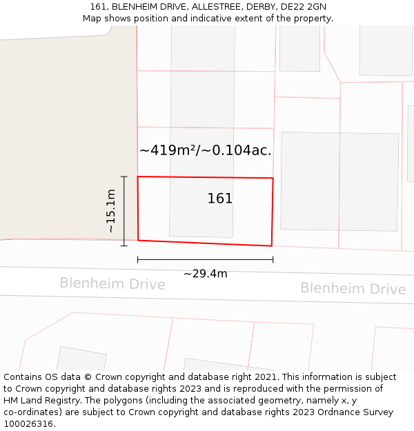 161, BLENHEIM DRIVE, ALLESTREE, DERBY, DE22 2GN: Plot and title map