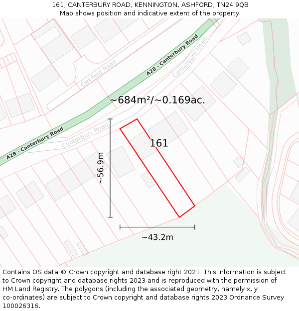 161, CANTERBURY ROAD, KENNINGTON, ASHFORD, TN24 9QB: Plot and title map