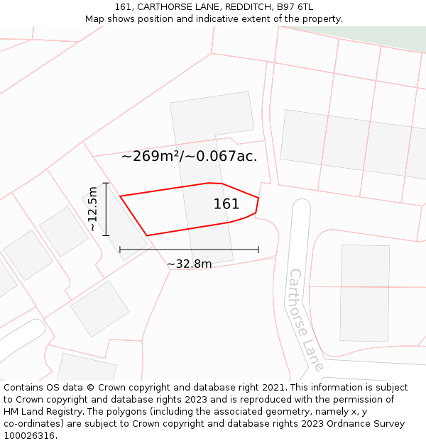 161, CARTHORSE LANE, REDDITCH, B97 6TL: Plot and title map