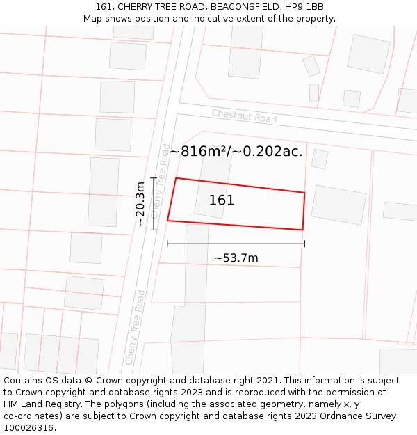 161, CHERRY TREE ROAD, BEACONSFIELD, HP9 1BB: Plot and title map