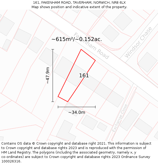 161, FAKENHAM ROAD, TAVERHAM, NORWICH, NR8 6LX: Plot and title map