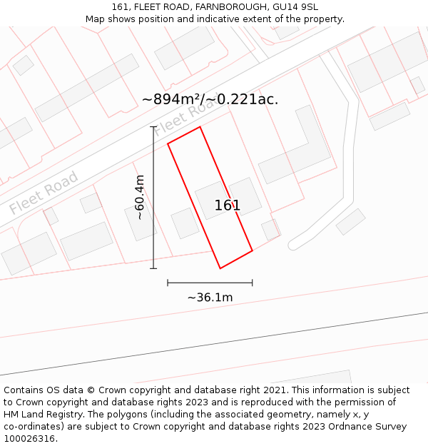 161, FLEET ROAD, FARNBOROUGH, GU14 9SL: Plot and title map