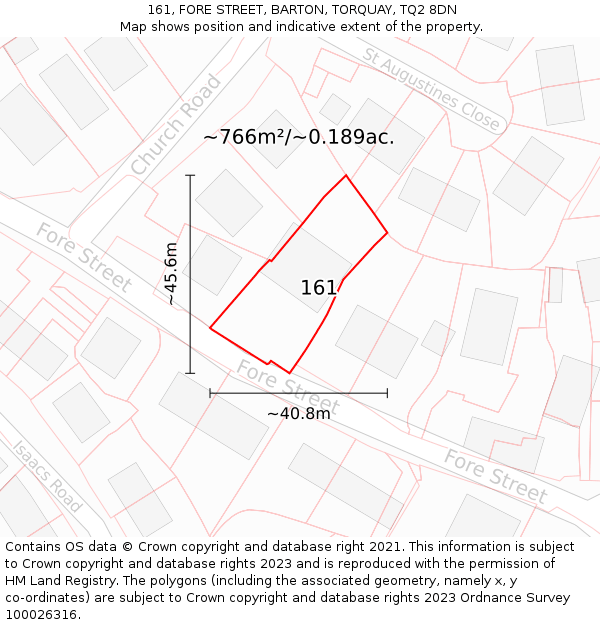 161, FORE STREET, BARTON, TORQUAY, TQ2 8DN: Plot and title map