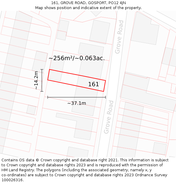 161, GROVE ROAD, GOSPORT, PO12 4JN: Plot and title map