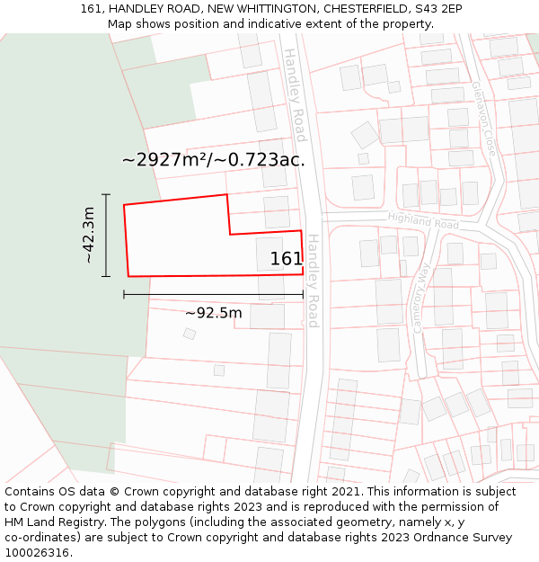 161, HANDLEY ROAD, NEW WHITTINGTON, CHESTERFIELD, S43 2EP: Plot and title map