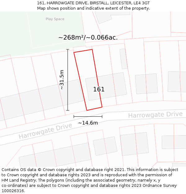 161, HARROWGATE DRIVE, BIRSTALL, LEICESTER, LE4 3GT: Plot and title map