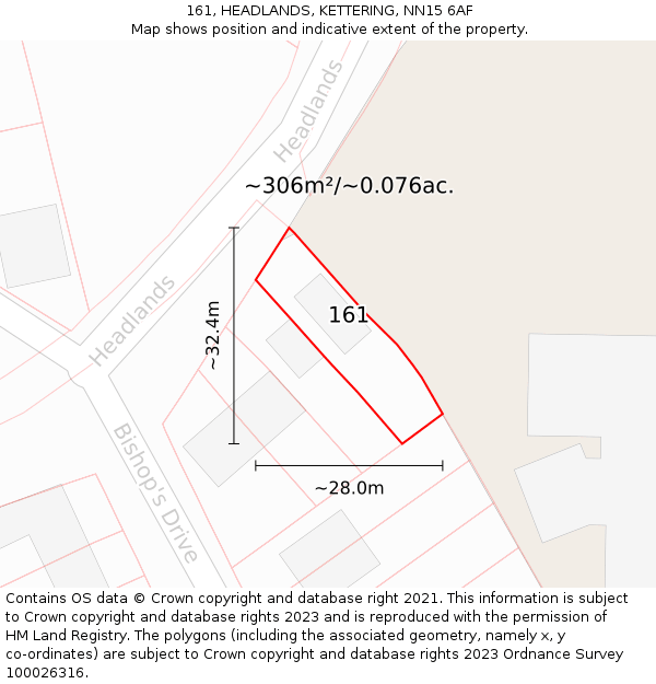 161, HEADLANDS, KETTERING, NN15 6AF: Plot and title map