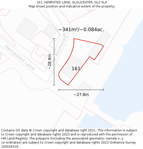 161, HEMPSTED LANE, GLOUCESTER, GL2 5LA: Plot and title map