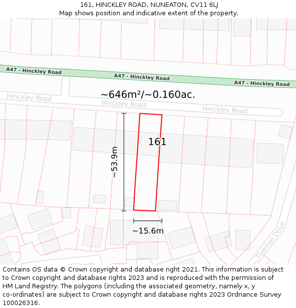 161, HINCKLEY ROAD, NUNEATON, CV11 6LJ: Plot and title map