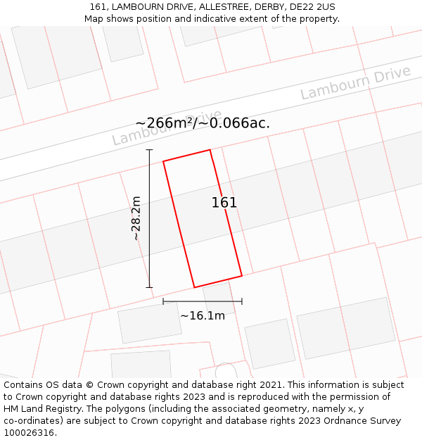 161, LAMBOURN DRIVE, ALLESTREE, DERBY, DE22 2US: Plot and title map