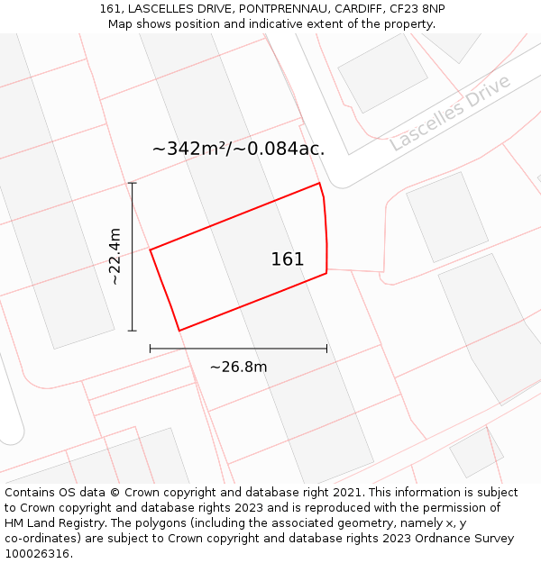 161, LASCELLES DRIVE, PONTPRENNAU, CARDIFF, CF23 8NP: Plot and title map