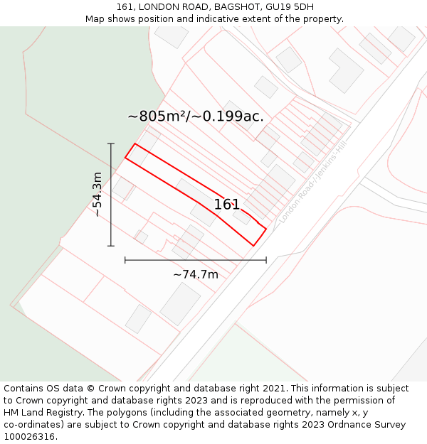 161, LONDON ROAD, BAGSHOT, GU19 5DH: Plot and title map