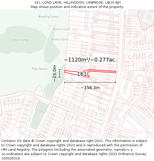 161, LONG LANE, HILLINGDON, UXBRIDGE, UB10 9JN: Plot and title map