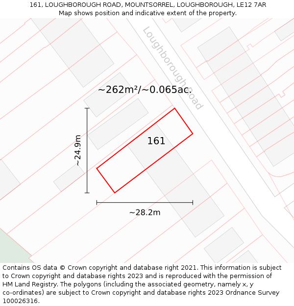 161, LOUGHBOROUGH ROAD, MOUNTSORREL, LOUGHBOROUGH, LE12 7AR: Plot and title map