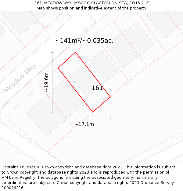 161, MEADOW WAY, JAYWICK, CLACTON-ON-SEA, CO15 2HS: Plot and title map