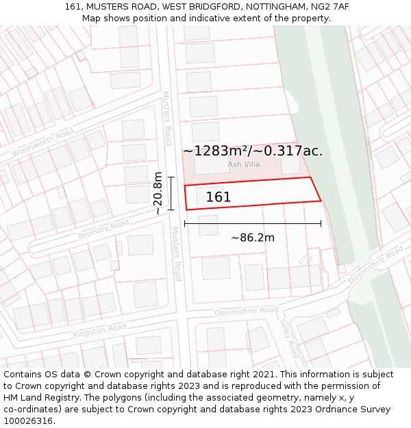 161, MUSTERS ROAD, WEST BRIDGFORD, NOTTINGHAM, NG2 7AF: Plot and title map