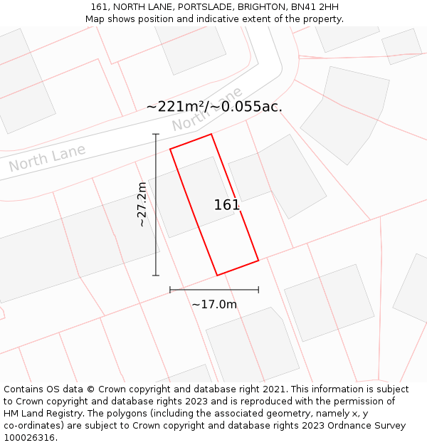 161, NORTH LANE, PORTSLADE, BRIGHTON, BN41 2HH: Plot and title map