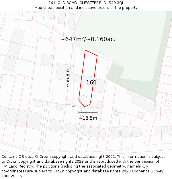 161, OLD ROAD, CHESTERFIELD, S40 3QL: Plot and title map