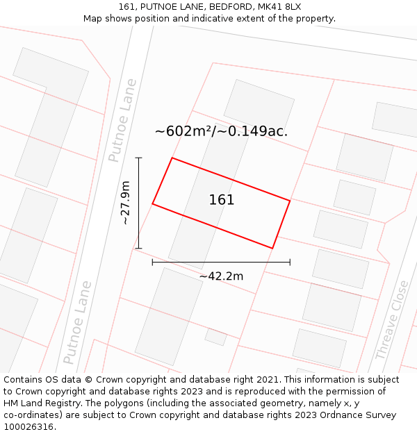 161, PUTNOE LANE, BEDFORD, MK41 8LX: Plot and title map