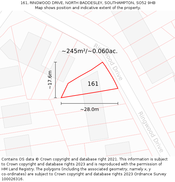 161, RINGWOOD DRIVE, NORTH BADDESLEY, SOUTHAMPTON, SO52 9HB: Plot and title map