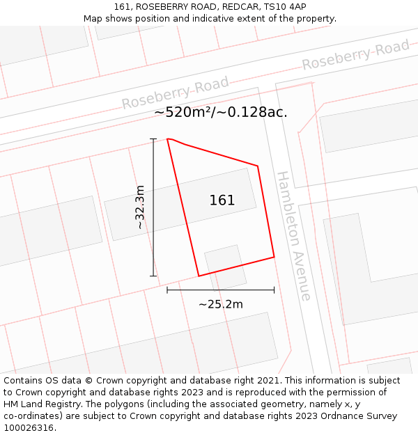 161, ROSEBERRY ROAD, REDCAR, TS10 4AP: Plot and title map