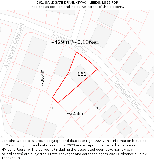 161, SANDGATE DRIVE, KIPPAX, LEEDS, LS25 7QP: Plot and title map