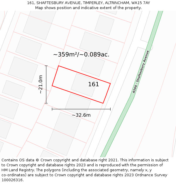 161, SHAFTESBURY AVENUE, TIMPERLEY, ALTRINCHAM, WA15 7AY: Plot and title map