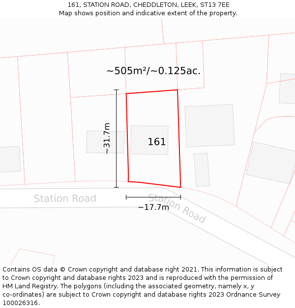 161, STATION ROAD, CHEDDLETON, LEEK, ST13 7EE: Plot and title map