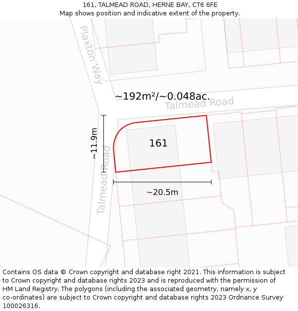 161, TALMEAD ROAD, HERNE BAY, CT6 6FE: Plot and title map