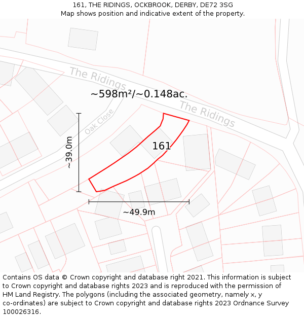 161, THE RIDINGS, OCKBROOK, DERBY, DE72 3SG: Plot and title map