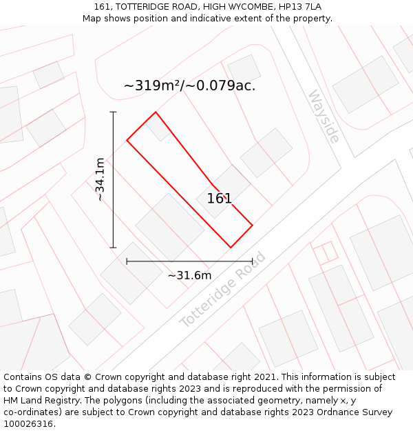 161, TOTTERIDGE ROAD, HIGH WYCOMBE, HP13 7LA: Plot and title map