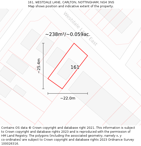 161, WESTDALE LANE, CARLTON, NOTTINGHAM, NG4 3NS: Plot and title map