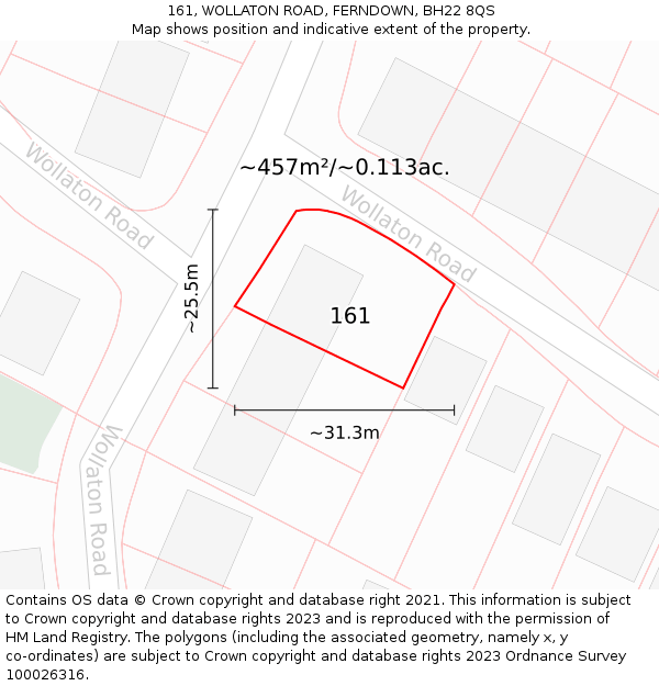 161, WOLLATON ROAD, FERNDOWN, BH22 8QS: Plot and title map