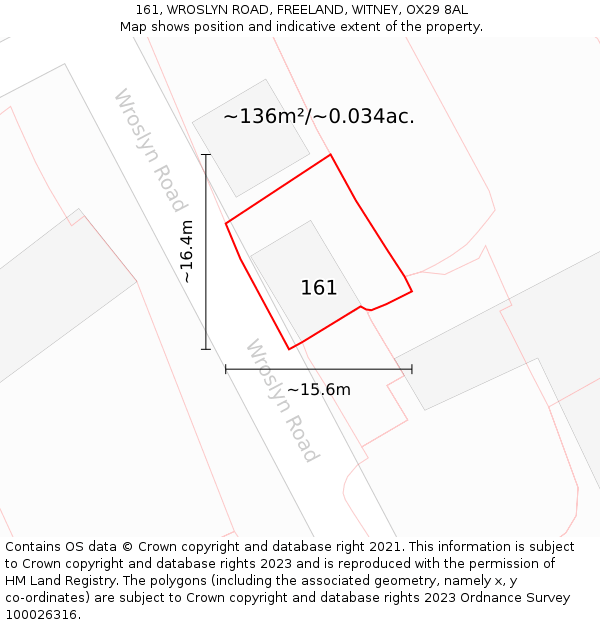 161, WROSLYN ROAD, FREELAND, WITNEY, OX29 8AL: Plot and title map