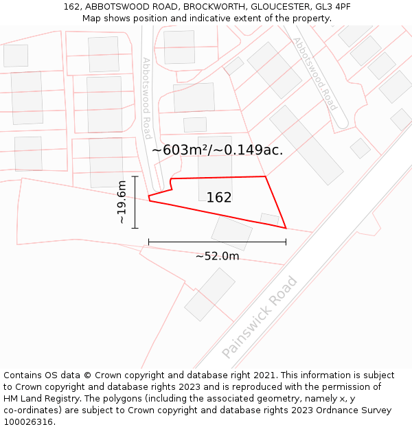 162, ABBOTSWOOD ROAD, BROCKWORTH, GLOUCESTER, GL3 4PF: Plot and title map