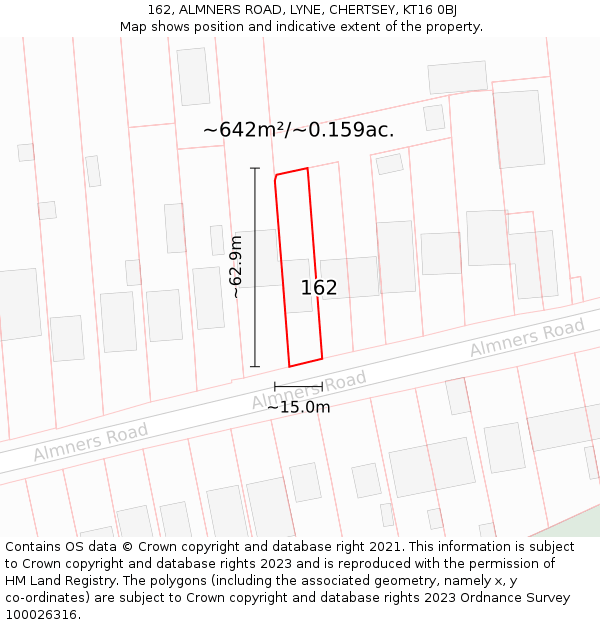 162, ALMNERS ROAD, LYNE, CHERTSEY, KT16 0BJ: Plot and title map