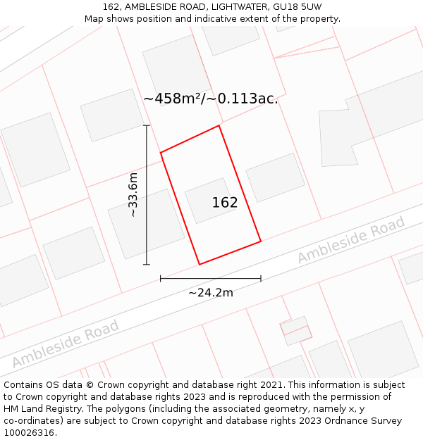 162, AMBLESIDE ROAD, LIGHTWATER, GU18 5UW: Plot and title map