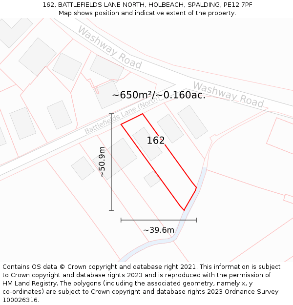 162, BATTLEFIELDS LANE NORTH, HOLBEACH, SPALDING, PE12 7PF: Plot and title map
