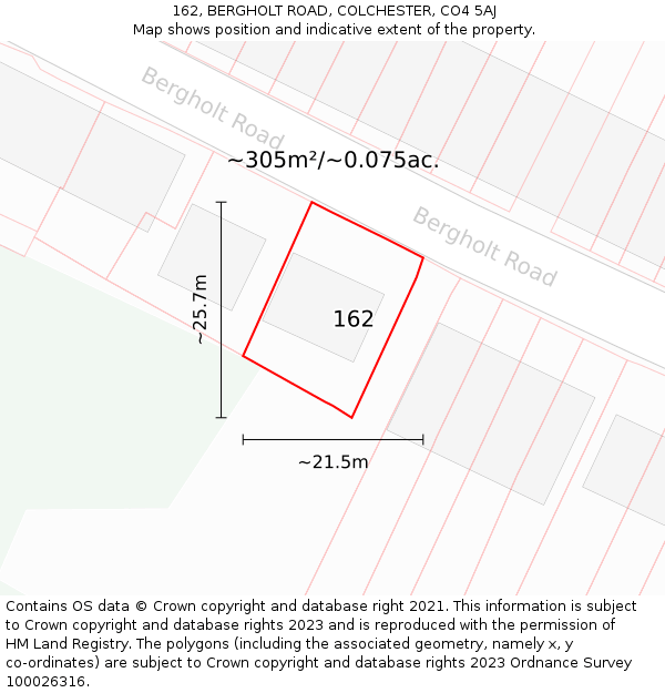 162, BERGHOLT ROAD, COLCHESTER, CO4 5AJ: Plot and title map